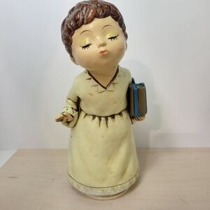 Vintage Ceramic Angel Figurine music‎ box Kneeling Boy Angel with Book and Wings